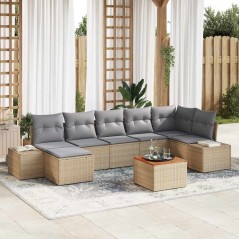vidaXL Set Giardino 8 Pezzi con Cuscini Beige in Rattan, Polietilene e Acacia