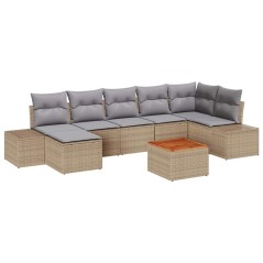 vidaXL Set Giardino 8 Pezzi con Cuscini Beige in Rattan, Polietilene e Acacia