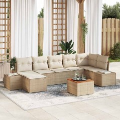 vidaXL Set di Divani da Giardino in 8 Pezzi con Cuscini Beige in Polyrattan e Acacia