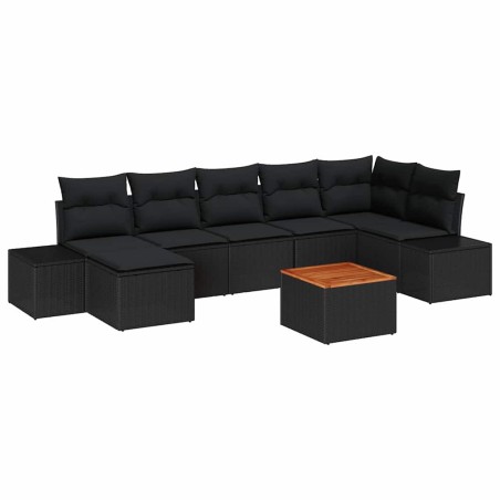 vidaXL Set da Giardino in Rattan Nero 8 Pezzi con Cuscini in Acacia