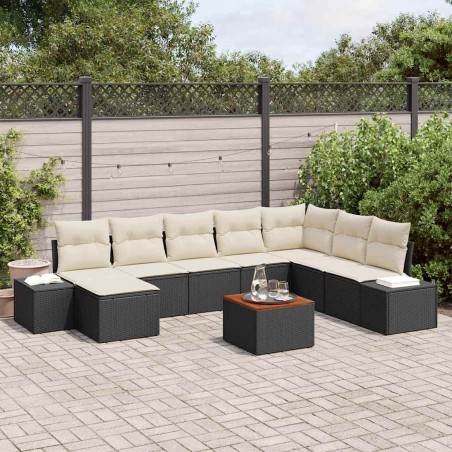 vidaXL Set da giardino 9 pezzi con cuscini in rattan sintetico nero e acacia