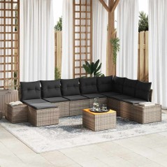 vidaXL Set di divani da giardino 9 pezzi con cuscini grigi in rattan sintetico