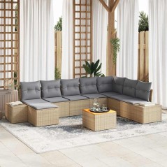 vidaXL Set di divani da giardino in 9 pezzi con cuscini beige