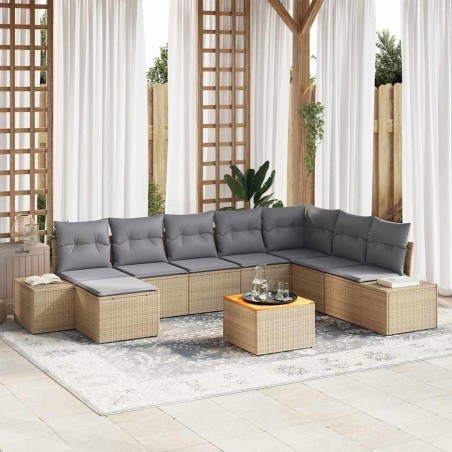 vidaXL Set di divani da giardino in 9 pezzi con cuscini beige