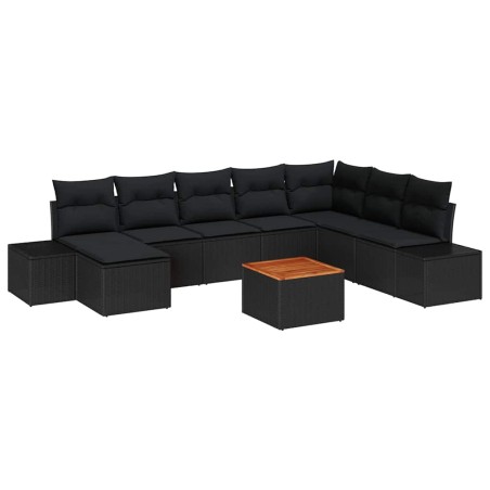 vidaXL Set di divani da giardino 9 pezzi con cuscini in rattan nero e acacia.