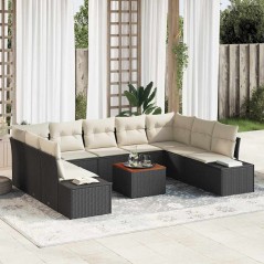 vidaXL Set divano da giardino 10 pezzi con cuscini in rattan nero e acacia