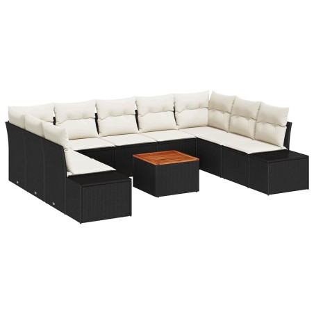 vidaXL Set divano da giardino 10 pezzi con cuscini in rattan nero e acacia