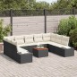 vidaXL Set divano da giardino 10 pezzi con cuscini in rattan nero e acacia