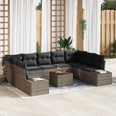 vidaXL Set di divani da giardino da 10 pezzi con cuscini grigi in rattan sintetico e acacia