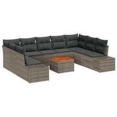 vidaXL Set di divani da giardino da 10 pezzi con cuscini grigi in rattan sintetico e acacia