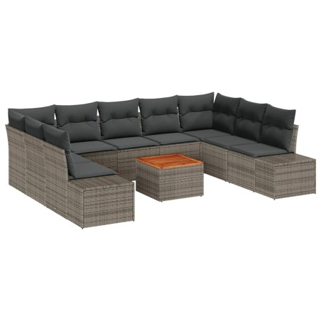 vidaXL Set di divani da giardino da 10 pezzi con cuscini grigi in rattan sintetico e acacia
