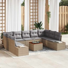 vidaXL Set di Sofà da Giardino 10 Pezzi con Cuscini Beige in Rattan Sintetico e Legno di Acacia
