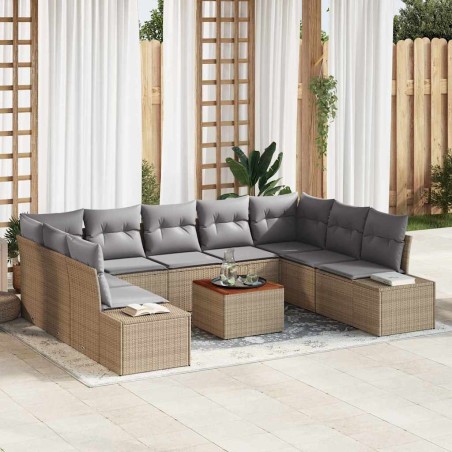 vidaXL Set di Sofà da Giardino 10 Pezzi con Cuscini Beige in Rattan Sintetico e Legno di Acacia