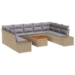 vidaXL Set di Sofà da Giardino 10 Pezzi con Cuscini Beige in Rattan Sintetico e Legno di Acacia