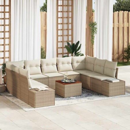 vidaXL Set da giardino di 10 pezzi con cuscini beige in rattan sintetico e legno di acacia