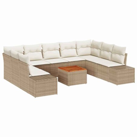 vidaXL Set da giardino di 10 pezzi con cuscini beige in rattan sintetico e legno di acacia
