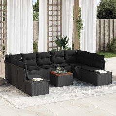vidaXL Set di divani da giardino da 10 pezzi con cuscini in rattan nero e acacia