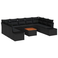 vidaXL Set di divani da giardino da 10 pezzi con cuscini in rattan nero e acacia