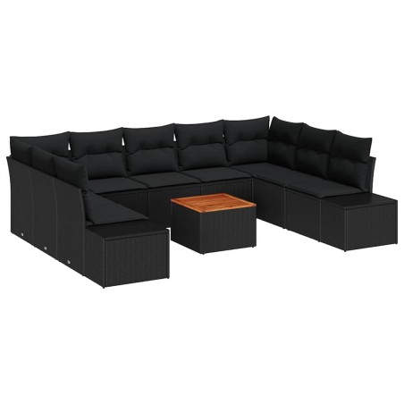 vidaXL Set di divani da giardino da 10 pezzi con cuscini in rattan nero e acacia