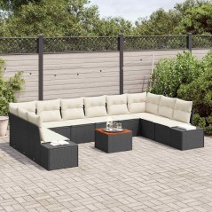 vidaXL Set divano da giardino 11 pezzi con cuscini in rattan nero e acacia
