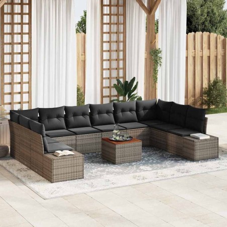 vidaXL Set da Giardino di 11 Pezzi con Cuscini Grigi in Rattan Sintetico e Acacia