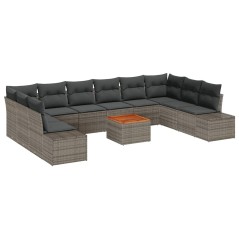 vidaXL Set da Giardino di 11 Pezzi con Cuscini Grigi in Rattan Sintetico e Acacia