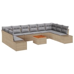 vidaXL Set di divani da giardino da 11 pezzi con cuscini beige in rattan poliuretanico e legno di acacia
