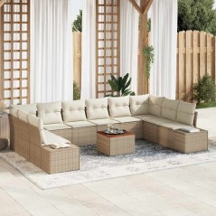 vidaXL Set da Giardino 11 Pezzi con Cuscini Beige in Rattan Sintetico e Acacia