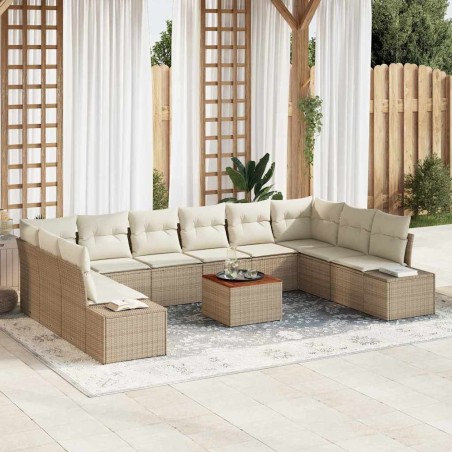 vidaXL Set da Giardino 11 Pezzi con Cuscini Beige in Rattan Sintetico e Acacia