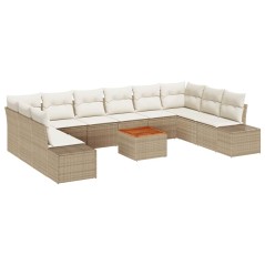 vidaXL Set da Giardino 11 Pezzi con Cuscini Beige in Rattan Sintetico e Acacia