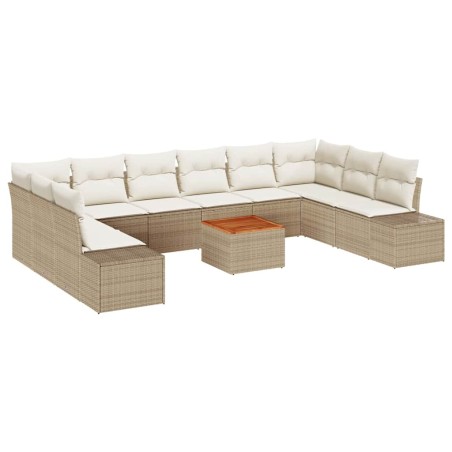 vidaXL Set da Giardino 11 Pezzi con Cuscini Beige in Rattan Sintetico e Acacia