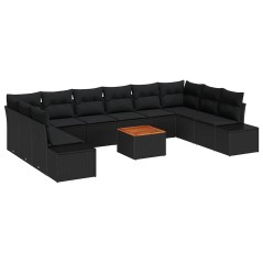 vidaXL Set di Divani da Giardino da 11 Pezzi con Cuscini in Rattan Poliestere Nero e Struttura in Acacia
