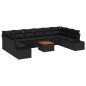 vidaXL Set di Divani da Giardino da 11 Pezzi con Cuscini in Rattan Poliestere Nero e Struttura in Acacia