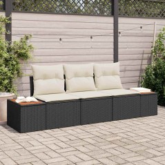 vidaXL Set di divano da giardino 3 pezzi con cuscini in rattan polirattan nero e acacia.