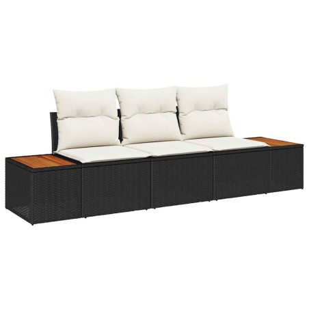 vidaXL Set di divano da giardino 3 pezzi con cuscini in rattan polirattan nero e acacia.
