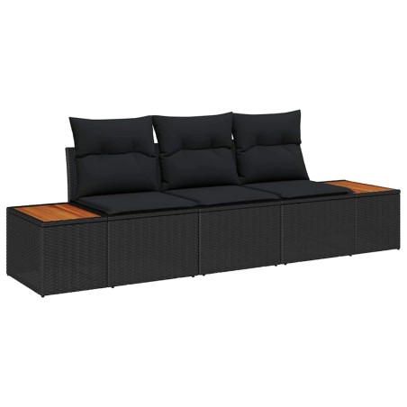 vidaXL Set Divano da Giardino 3 Pezzi con Cuscini Neri in Rattan Sintetico e Acacia