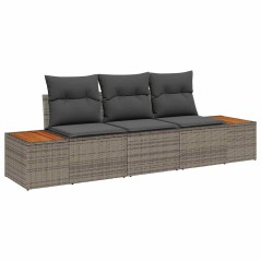 vidaXL Set di Divani da Giardino a 3 Pezzi con Cuscini Grigi in Poly Rattan e Acacia