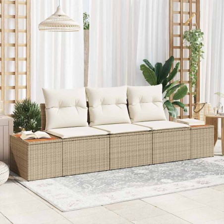 vidaXL Set di divani da giardino 3 pezzi con cuscini beige in polyrattan e legno d'acacia