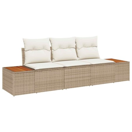 vidaXL Set di divani da giardino 3 pezzi con cuscini beige in polyrattan e legno d'acacia