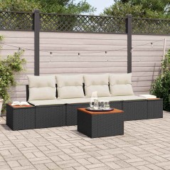 vidaXL Set da Giardino 5 Pezzi con Cuscini Neri in Rattan e Acacia