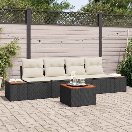 vidaXL Set da Giardino 5 Pezzi con Cuscini Neri in Rattan e Acacia