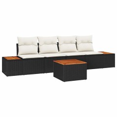 vidaXL Set da Giardino 5 Pezzi con Cuscini Neri in Rattan e Acacia