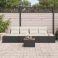 vidaXL Set da Giardino 5 Pezzi con Cuscini Neri in Rattan e Acacia