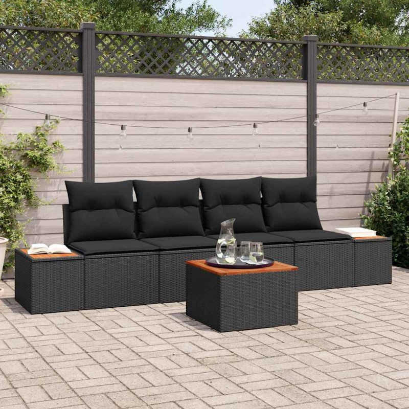 vidaXL Set da Giardino 5 Pezzi con Cuscini in Rattan Nero e Acacia