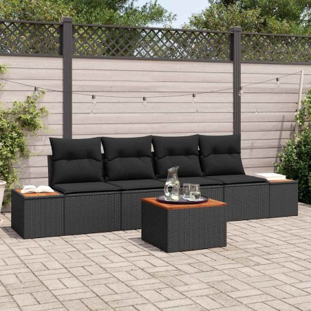 vidaXL Set da Giardino 5 Pezzi con Cuscini in Rattan Nero e Acacia