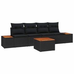 vidaXL Set da Giardino 5 Pezzi con Cuscini in Rattan Nero e Acacia