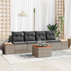 vidaXL Set di divani da giardino 5 pezzi con cuscini grigi in rattan sintetico e acacia