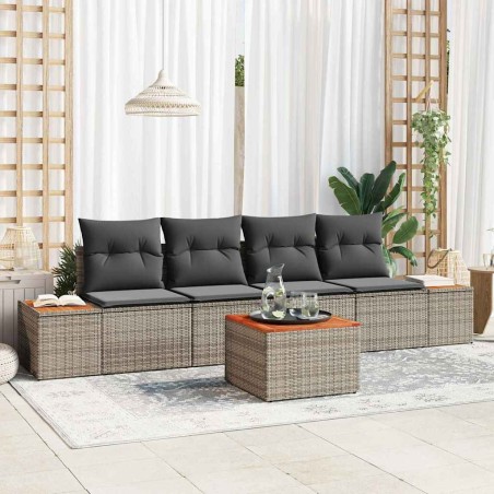 vidaXL Set di divani da giardino 5 pezzi con cuscini grigi in rattan sintetico e acacia