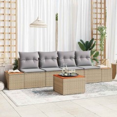 vidaXL Set di divani da giardino 5 pezzi con cuscini beige in rattan sintetico e acacia
