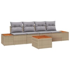 vidaXL Set di divani da giardino 5 pezzi con cuscini beige in rattan sintetico e acacia